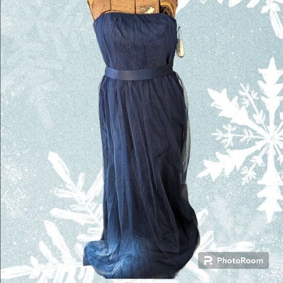 NWT Vera Wang WHITE Navy Blue Tulle Lace Bridesmaid Dress 8 Strapless - Picture 1 of 10